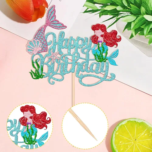 Miniatura 3 de 1 PCS Decoración para Pastel de Feliz Cumpleaños - Estrella de Mar, Madera de Mar, Conchas Marinas, Cola de Sirena para Decoraciones de Fiesta