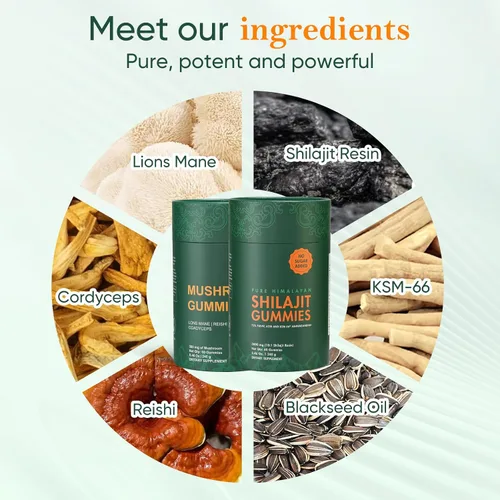 Miniatura 2 de Paquete de suplemento de gomitas shilajit y hongos del Himalaya: 3000 mg de shilajit, melena de leones Reishi, Cordyceps, sin azúcar añadida
