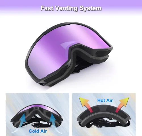 Miniatura 3 de EXP VISION Gafas de esquí/snowboard para hombres y mujeres, gafas de nieve OTG antiniebla con protección UV Marco Negro Púrpura