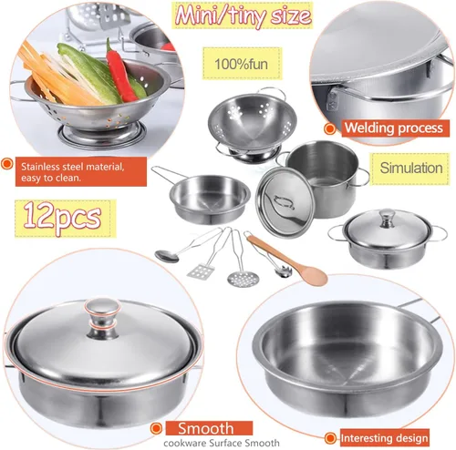 Miniatura 3 de Mini ollas y sartenes de juguete para niños, juego de cocina de simulación, utensilios de cocina, juguetes de cocina, mini utensilios de cocina