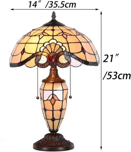 Miniatura 5 de Bieye L10799 Lámpara de mesa barroca estilo Tiffany, base iluminada, 14 pulgadas de ancho x 21 pulgadas de alto