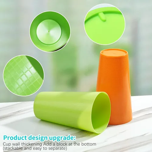 Miniatura 6 de Vasos de plástico de 35 onzas, vasos reutilizables para beber, juego de 12 vasos multicolor irrompibles, sin BPA, aptos para microondas