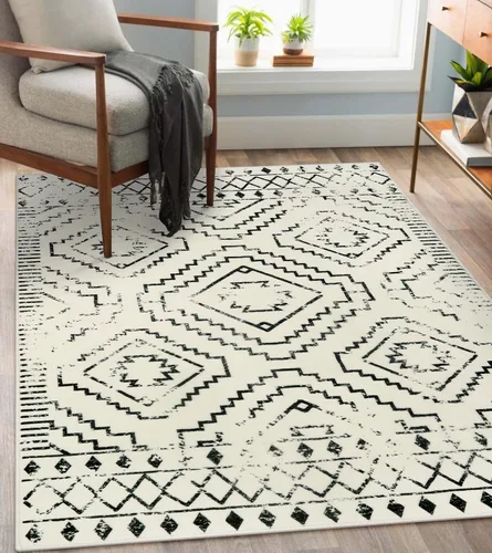 Miniatura 25 de Wonnitar Alfombra marroquí lavable de 5 x 7 pies, color negro, alfombra grande para sala de estar, antideslizante, bohemio, para dormitorio
