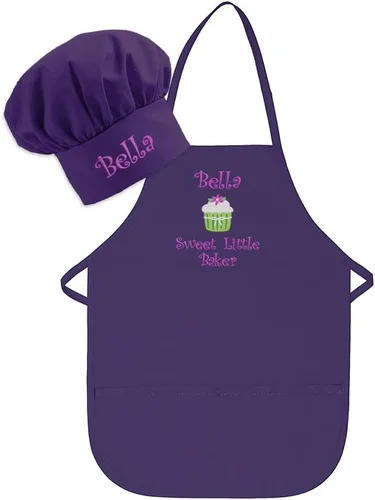 Miniatura 9 de Delantal bordado personalizado y sombrero de chef para niños y niñas, regalo divertido en la cocina (añade un juego de nombre, largo con sombrero)