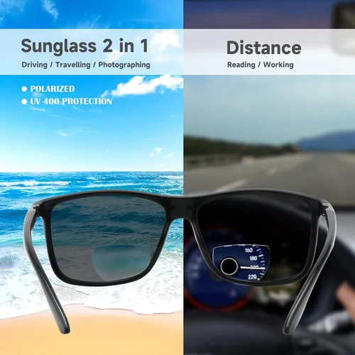 Miniatura 3 de Missfive Lentes de sol bifocales de lectura para hombre, con protección UV para lectores de sol en exteriores, lejanos y cercanos, anteojos clásicos