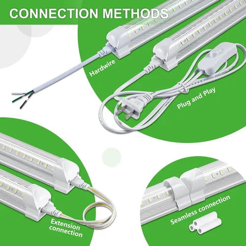 Miniatura 4 de Skymoatled Paquete de 8 luces LED de garaje de 8 pies, luz blanca de 100 W, 6000 K, 15000 lm, súper brillante, montaje en superficie, luces LED T8