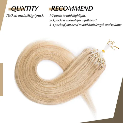 Miniatura 5 de SEGO Extensiones de cabello humano con micro cuentas, extensiones de cabello humano con micro bucle, lacio, natural, fusión fría, 1.76 oz/paquete