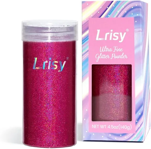 Lrisy - Polvo holográfico de purpurina extrafina con tapa agitadora, lentejuelas con purpurina para resina epoxi, slime, vasos, uñas y artes de Rojo