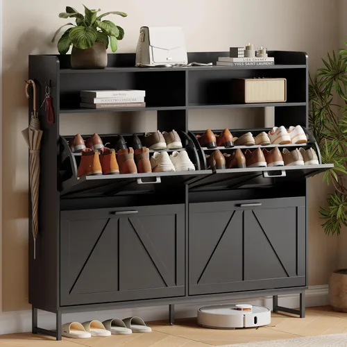 Miniatura 16 de Gabinete para Zapatos con 2 Cajones Abatibles, Organizador Independiente Oculto para Almacenamiento de Zapatos para Entrada, Gabinete Estrecho