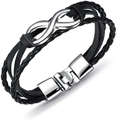 Miniatura 6 de Eymi Pulsera de cuero unisex con signo de infinito simbólico de amor trenzado