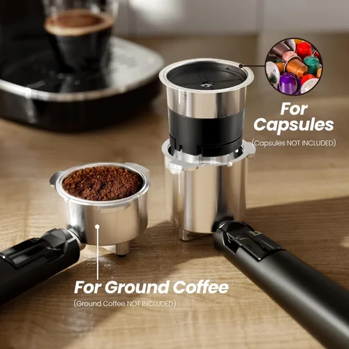 Miniatura 4 de Kismile Máquinas de espresso de 20 bares, máquinas de espresso semiautomáticas con espumador de leche, varita de vapor y cápsulas, fabricantes Negro