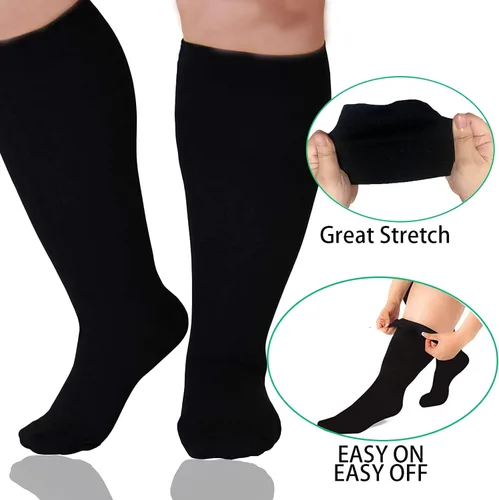 Miniatura 5 de 3 pares de calcetines de compresión de talla grande para mujeres y hombres, pantorrilla ancha de 20-33 mmhg, soporte extra grande hasta la rodilla