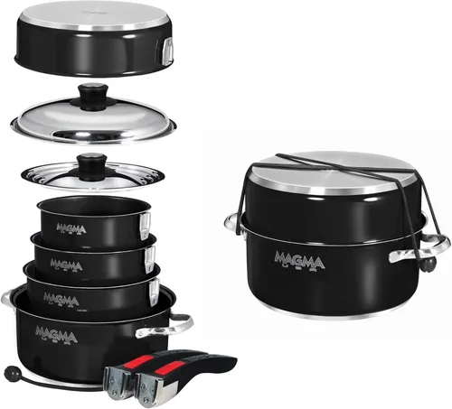 Miniatura 5 de Magma Juego de utensilios de cocina gourmet de acero inoxidable de 10 piezas con cerámica antiadherente, compatible con inducción, apto para horno