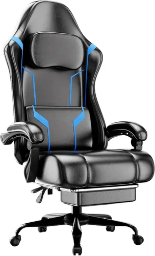 Miniatura 12 de Silla ergonómica para juegos, silla para videojuegos con soporte lumbar de masaje y reposapiés, silla de computadora de tela con altura ajustable