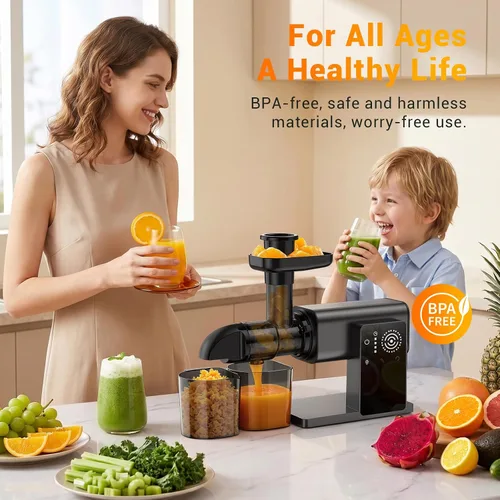 Miniatura 6 de Exprimidores de prensa en frío, exprimidores de masticación lenta con pantalla táctil inteligente LED, extractor profesional para verduras de hoja