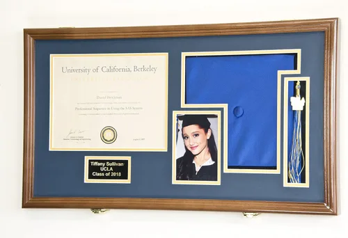 Marco de diploma de graduación personalizado con borla, tapa de fotos grabado, vitrina para certificado de 11 x 8.5 pulgadas con colores Acabado de