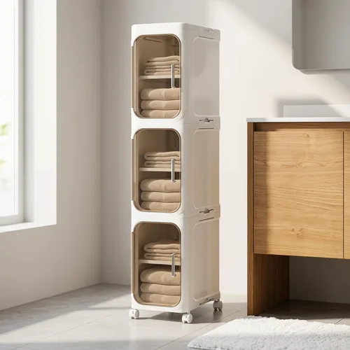 Miniatura 12 de KHNR Armario de almacenamiento de baño delgado de 3 niveles, gabinetes de almacenamiento plegables, almacenamiento de baño estrecho, organizador