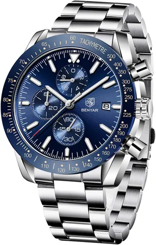 Miniatura 12 de BENYAR - Relojes para hombre, cronógrafo de cuarzo, marca de lujo, impermeable, relojes de pulsera de cuero marrón a la moda para hombres