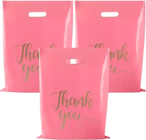Miniatura 8 de ZORRITA Paquete de 100 bolsas de agradecimiento para pequeñas empresas, bolsas de plástico de 15 x 18 pulgadas con asas, bolsa de mercancía al por