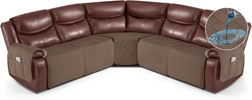 Miniatura 18 de KinCam Fundas impermeables para sofá modular reclinable, fundas de sofá reclinable de gran tamaño para sofá en forma de L, funda de sofá Chocolate