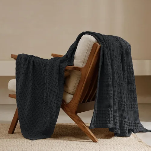 Miniatura 36 de PHF - Manta tejida de punto gofre 100% algodón, suave, ligera, transpirable, acogedora, de verano, para sofá y cama, tejida, estética, decoración