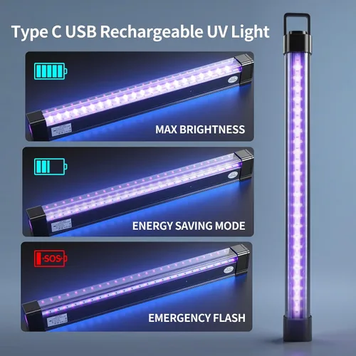 Miniatura 3 de Paquete de 2 luces negras alimentadas por batería para fiesta brillante, luces UV inalámbricas para Halloween, tira de luz UV portátil