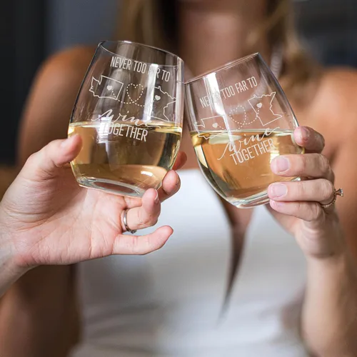 Miniatura 3 de Never Too Far To Wine Together - Copa de vino personalizable de 15 onzas sin tallo para regalos de amistad a larga distancia, regalos personalizados
