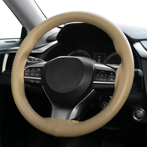 Miniatura 9 de AUTOXBERT Funda de volante de 38cm/15 pulgadas de piel auténtica para coser a mano, estilo DIY, con hilo y agujas, se ajusta para VW Ford Nissan Kia