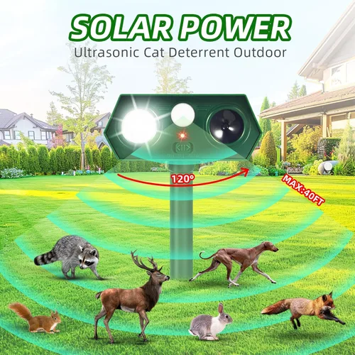 Miniatura 2 de Paquete de 4 repelentes solares ultrasónicos de animales, repelente de gatos, dispositivos repelentes de ciervos para exteriores, detección