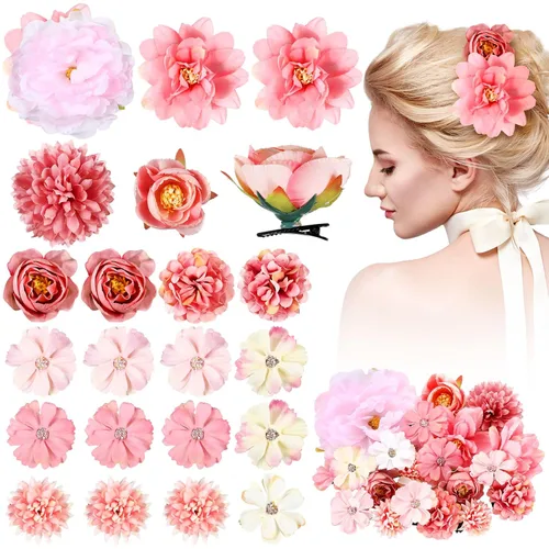 Miniatura 21 de BBTO 21 piezas pinzas para el pelo con diseño de flores, pasadores para el cabello con rosas, diademas para mujer, accesorios de flores, estilo Azul