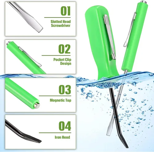 Miniatura 4 de Zhehao 8 piezas de destornillador magnético de bolsillo verde, mini destornillador de barra de palanca de bolsillo, cabeza ranurada con imán