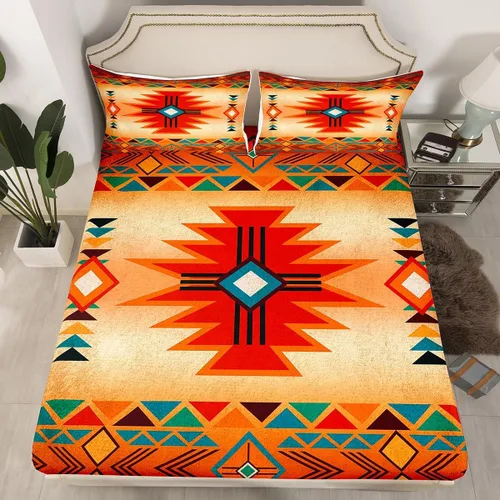 Miniatura 17 de Homewish Western Fitted Sheets Twin Size (No Flat),Retro Country Tribal Bedding Set 2Pcs,Kids Girls Boys Room Decor,Southwest Aztec Stripes Bed