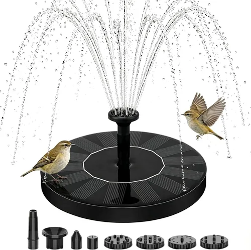 Fuente solar para baño de pájaros: mini fuente de agua solar flotante con 6 boquillas para jardín, estanque, piscina y exterior (2, 5.1 pulgadas)
