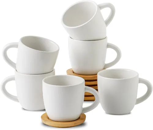 Miniatura 18 de HASENSE Juego de 6 tazas y platillos de espresso de 3 onzas, tazas Demitasse con asa para bebidas de café, café con leche, capuchino, café moca