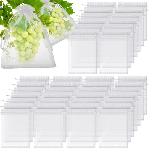 Miniatura 10 de Boao 200 bolsas de protección de frutas con cordón para proteger la red de verduras, bolsa de malla reutilizable para jardín, manzanos