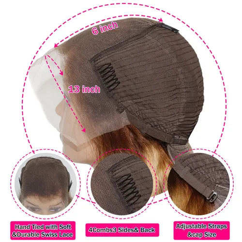 Miniatura 3 de Aicrelery Peluca de cabello humano con encaje frontal de 30 pulgadas, Highlight 13x6, Ombre P4/27, color marrón dorado, frontal con cabello de bebé