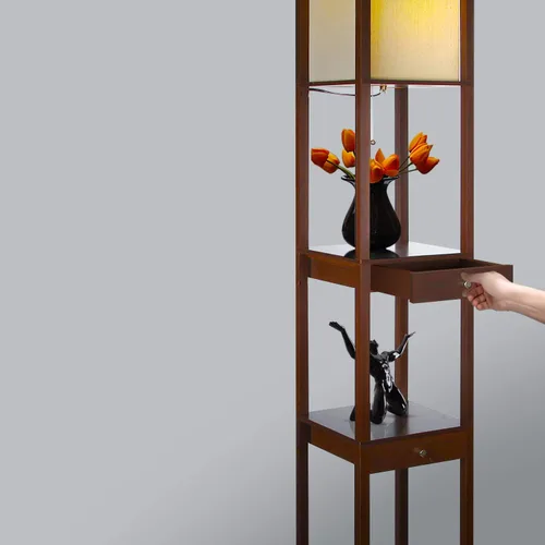 Miniatura 8 de Brightech Maxwell Drawer Edition - Lámpara de pie moderna con estante y cajón - Lámparas de pie de esquina con estantes para sala de estar