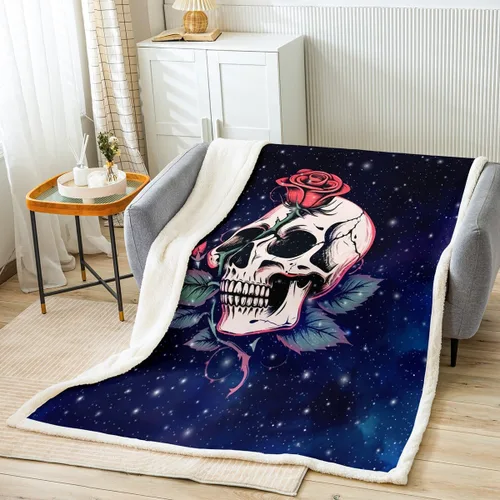 Miniatura 8 de Manta gótica de calavera para niños, manta de forro polar con diseño de colibrí y flores rústicas para sofá de dormitorio, manta ligera exótica