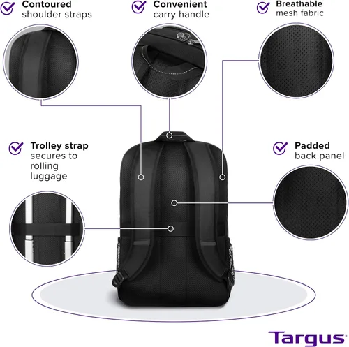 Miniatura 4 de Targus Mochila clásica para laptop de 17 pulgadas, se adapta a la mayoría de portátiles de hasta 17 pulgadas, mochila de viaje acolchada
