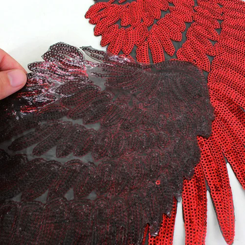 Miniatura 6 de Sun Kea 1 par de lentejuelas alas de ángel motivo DIY bordado hierro en parche apliques decoración rojo
