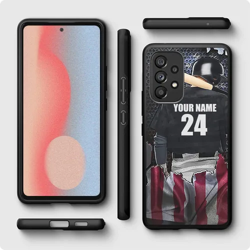 Miniatura 2 de Fundas de teléfono con número de nombre personalizado, diseño de bandera de Estados Unidos, para Galaxy A16/A15/A25/A14/A54/A53 Béisbol