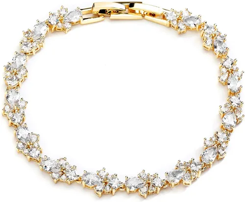 Mariell Pulsera de tenis de cristal de circonita cúbica dorada para boda y novia, regalo de joyería para mujeres, novias, madre de la novia, 7 14
