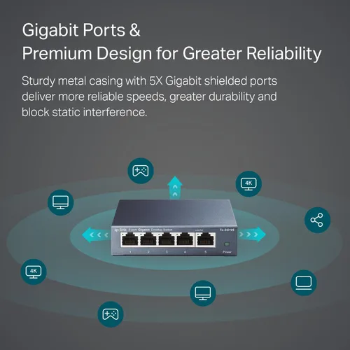 Miniatura 2 de TP-Link TL-SG105, conmutador Ethernet Gigabit no administrado de 5 puertos, concentrador de red, divisor Ethernet, Plug & Play, diseño de metal sin