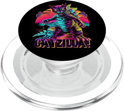 Miniatura 7 de Streetwear Synthwave 80s 90s Catzilla Cat Japanese teen PopSockets Adhesive PopGrip