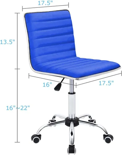 Miniatura 2 de Furmax Silla de trabajo de respaldo medio, silla de oficina giratoria de cuero con respaldo bajo, silla de escritorio para computadora retro con Azul