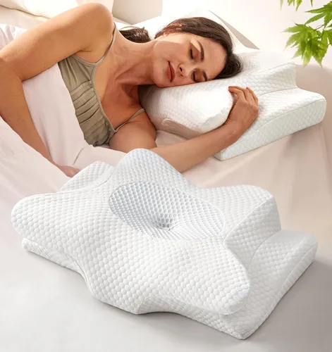 Miniatura 15 de Sleep Doctor - Almohada cervical para dormir, almohada ergonómica para dormir de lado, almohada ortopédica refrescante para aliviar el dolor, Azul