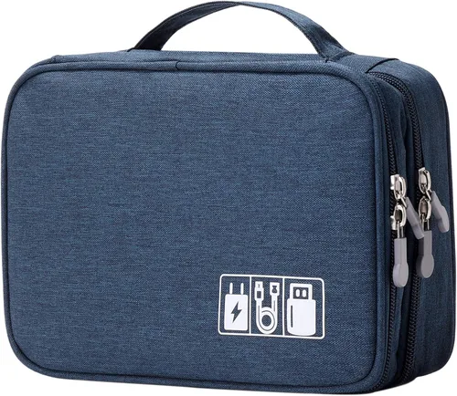 Miniatura 9 de MIRLEWAIY Estuche organizador de cables de viaje de doble capa, accesorios electrónicos, bolsa de transporte para cables de carga, adaptador USB