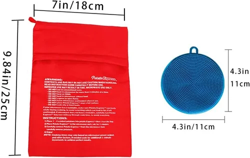 Miniatura 7 de Paquete de 3 bolsas de papas para microondas, con 3 cepillos de silicona para limpiadores de verduras, bolsa de papas horneadas reutilizable y Azul