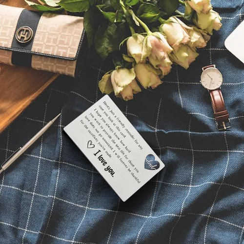 Miniatura 26 de YODOCAMP Tarjeta de billetera con texto en inglés "Thank You Dad", tarjeta de cartera grabada para mi papá de hija e hijo, cumpleaños, día