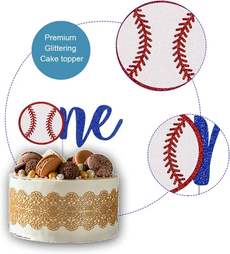 Miniatura 3 de Decoración para tartas de béisbol con purpurina, decoración de pastel de primer cumpleaños, temática deportiva, temática de béisbol, suministros